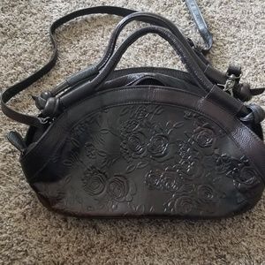 Brown leather handbag